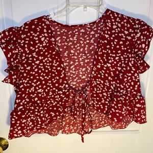 Floral red tie crop open top